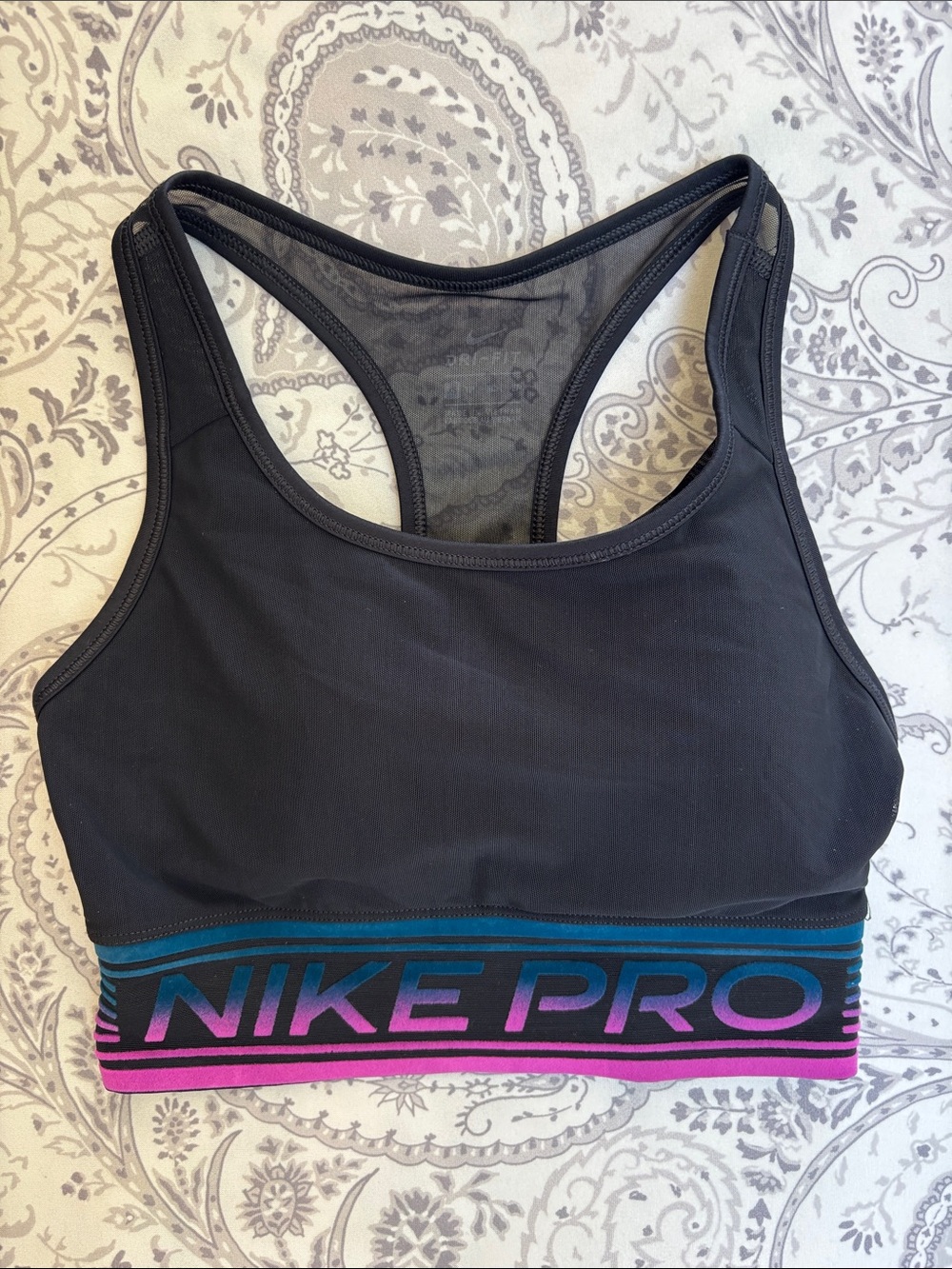 Nike Black Racerback Sports Bra with Gradient Logo Band-size XS
